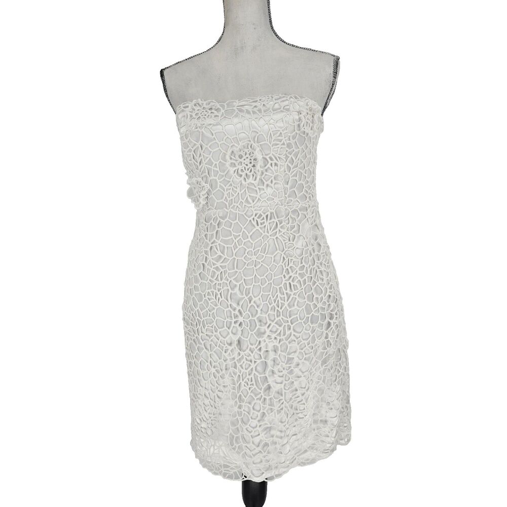 Ann Taylor Strapless Dress 4 geometric Open Lace Romantic Bridal Shower